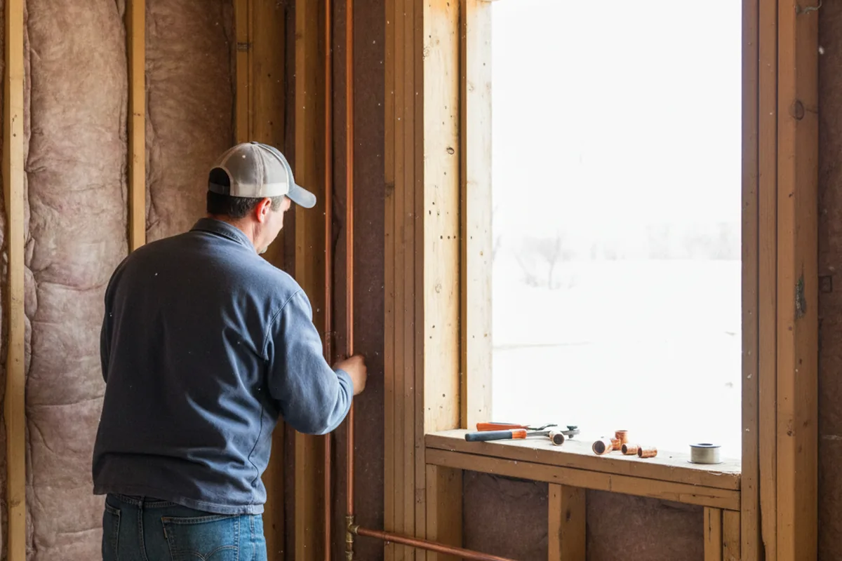 Licensed plumber running new copper supply lines in a Grand Rivers home